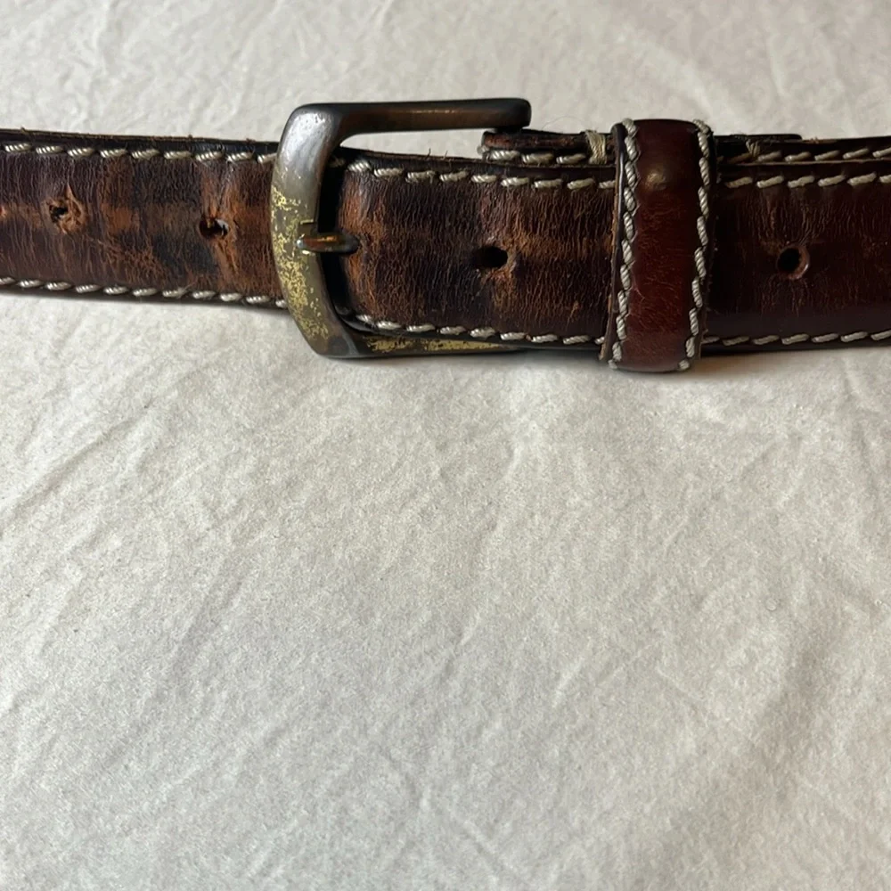 Vintage Ralph Lauren Leather Belt Men's Brown Gold tone Buckle Length: 49